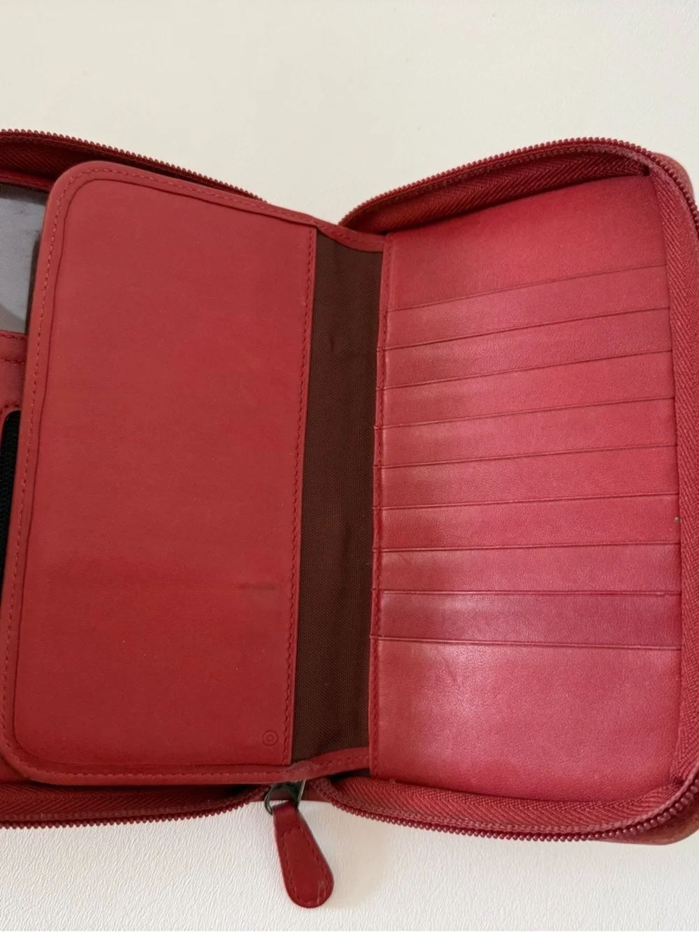 Coach Leather Zip Around Wallet Organizer Vintage Red